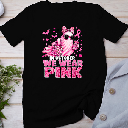 Halloween in October We Wear Pink Breast Cancer Awareness T-Shirt