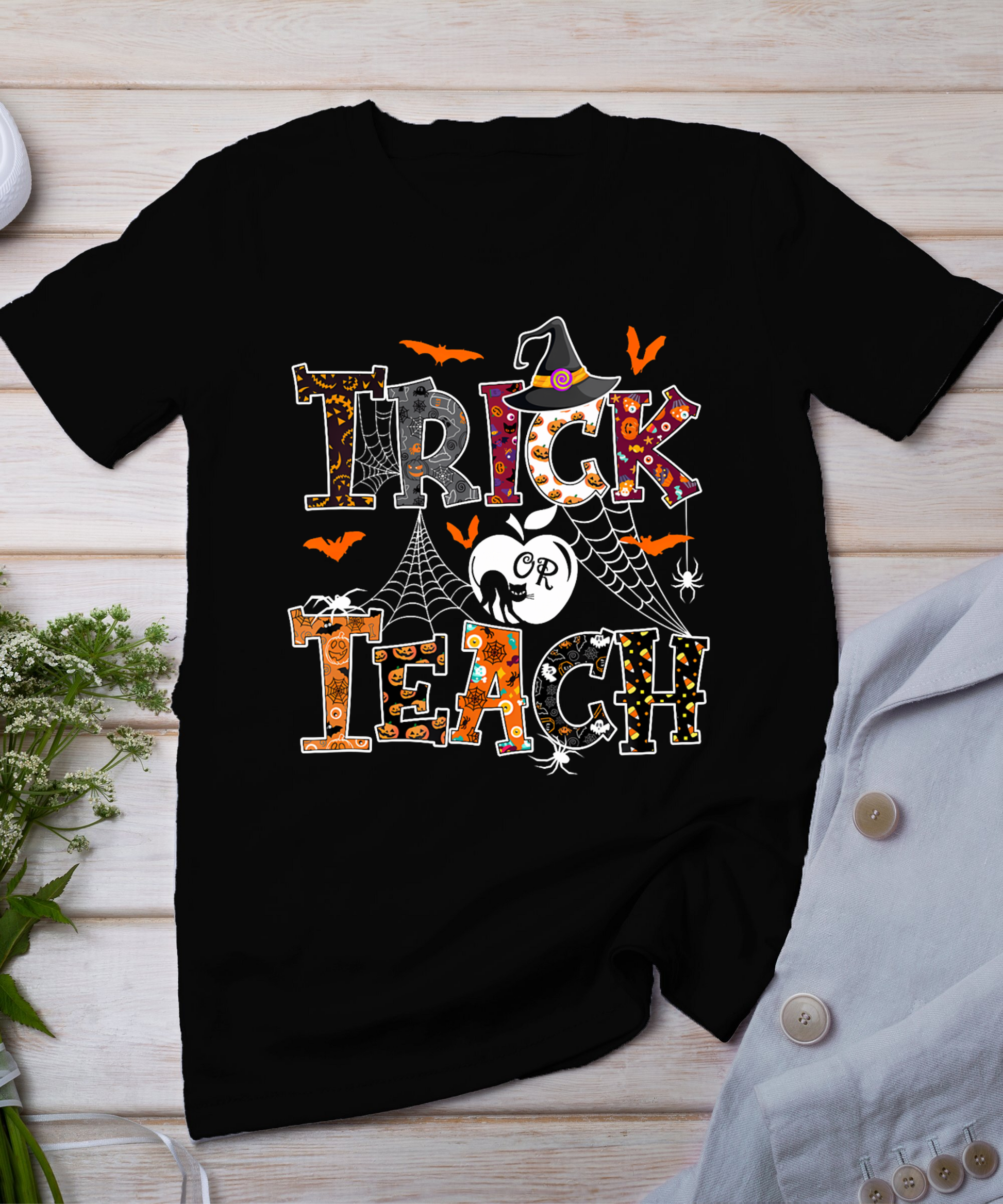 Fall Holiday Themed Thanksgiving Halloween Teacher Trick Or T-Shirt