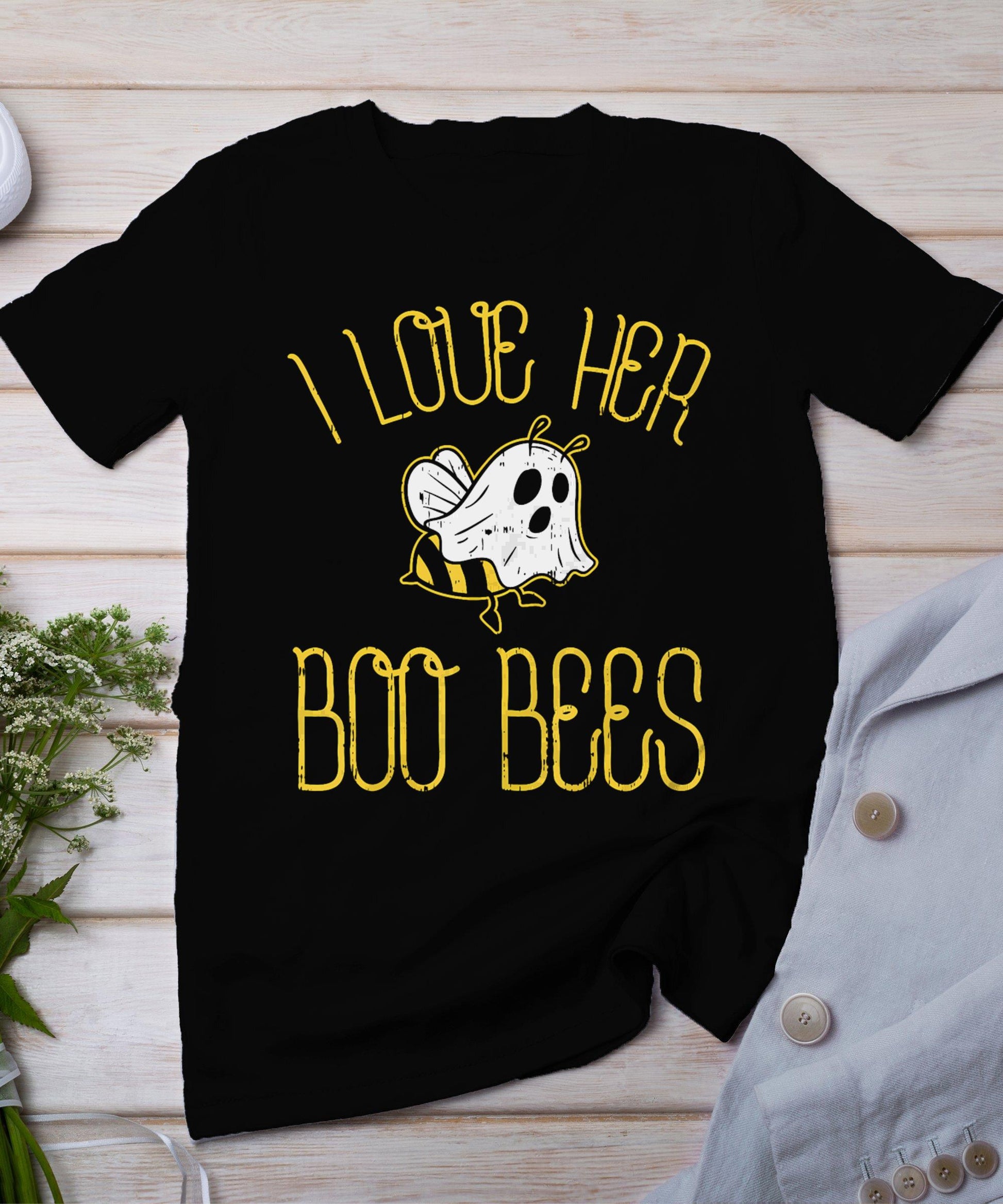 I Love Her Boo Bees Couples Halloween T-Shirt