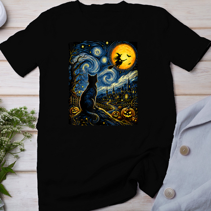 Cat Starry Night Van Gogh Halloween Witch Costume Men Women T-Shirt