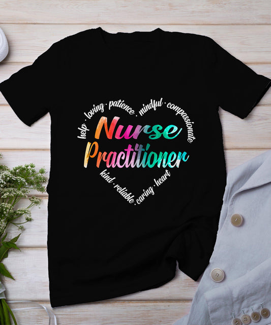 Nurse Practitioner Heart Word Cloud Watercolor Rainbow T-Shirt