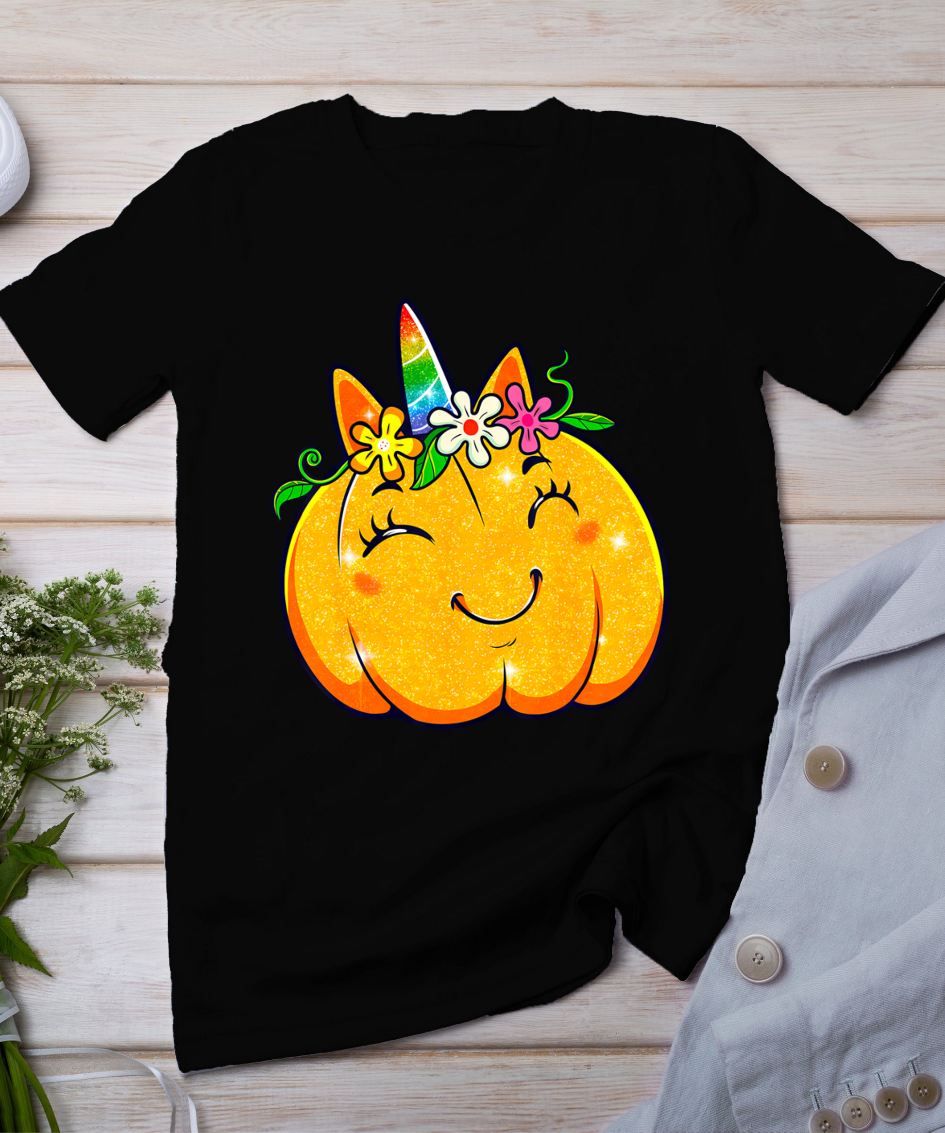 Unicorn Pumpkin Halloween Girl Cute Thanksgiving Girls T-Shirt