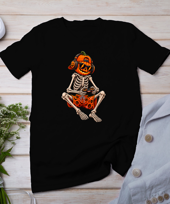 Halloween Skeleton Gamer Video Gaming Shirts Men Boys Teens T-Shirt