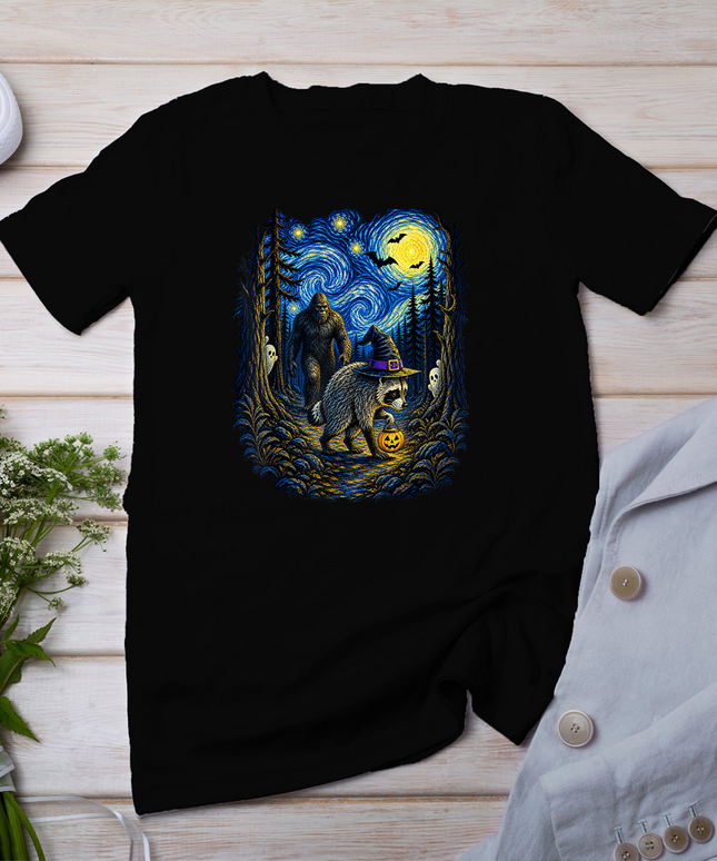 Jimothy Raccoon Bigfoot Boo Pumpkin Van Gogh Halloween T-Shirt