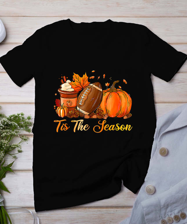 Pumpkin Spice Football Tis The Season Fall Thanksgiving T-Shirt