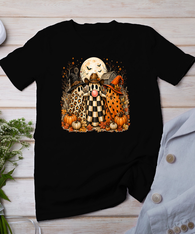 Halloween Ghost Popping Bubble Leopard Plaid Fall Pumpkin T-Shirt