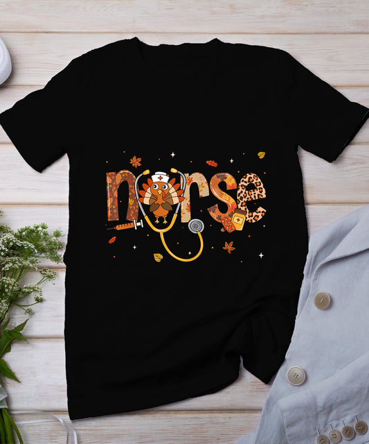 Thanksgiving Nurse Shirts Women Girls Turkey Fall Scrub Top T-Shirt