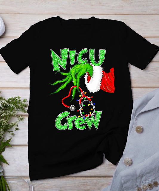 Nicu Crew Nurse Merry Christmas Stethoscope Xmas Pajamas T-Shirt