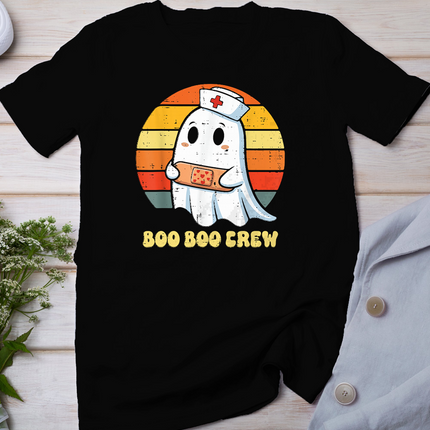 Halloween Nurse Ghost Boo Crew RN Costume Scrub Top Women T-Shirt