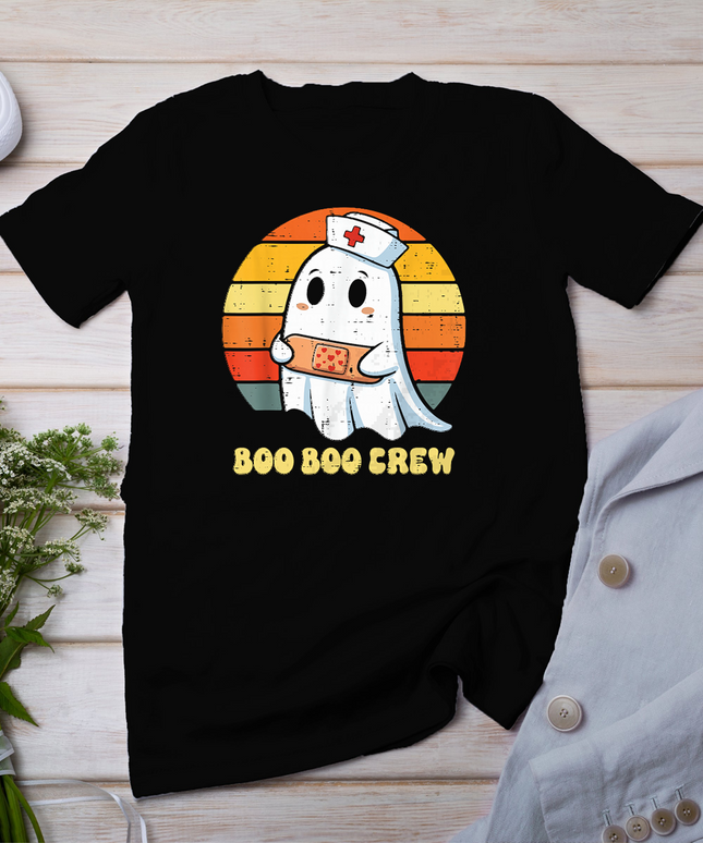 Halloween Nurse Ghost Boo Crew RN Costume Scrub Top Women T-Shirt
