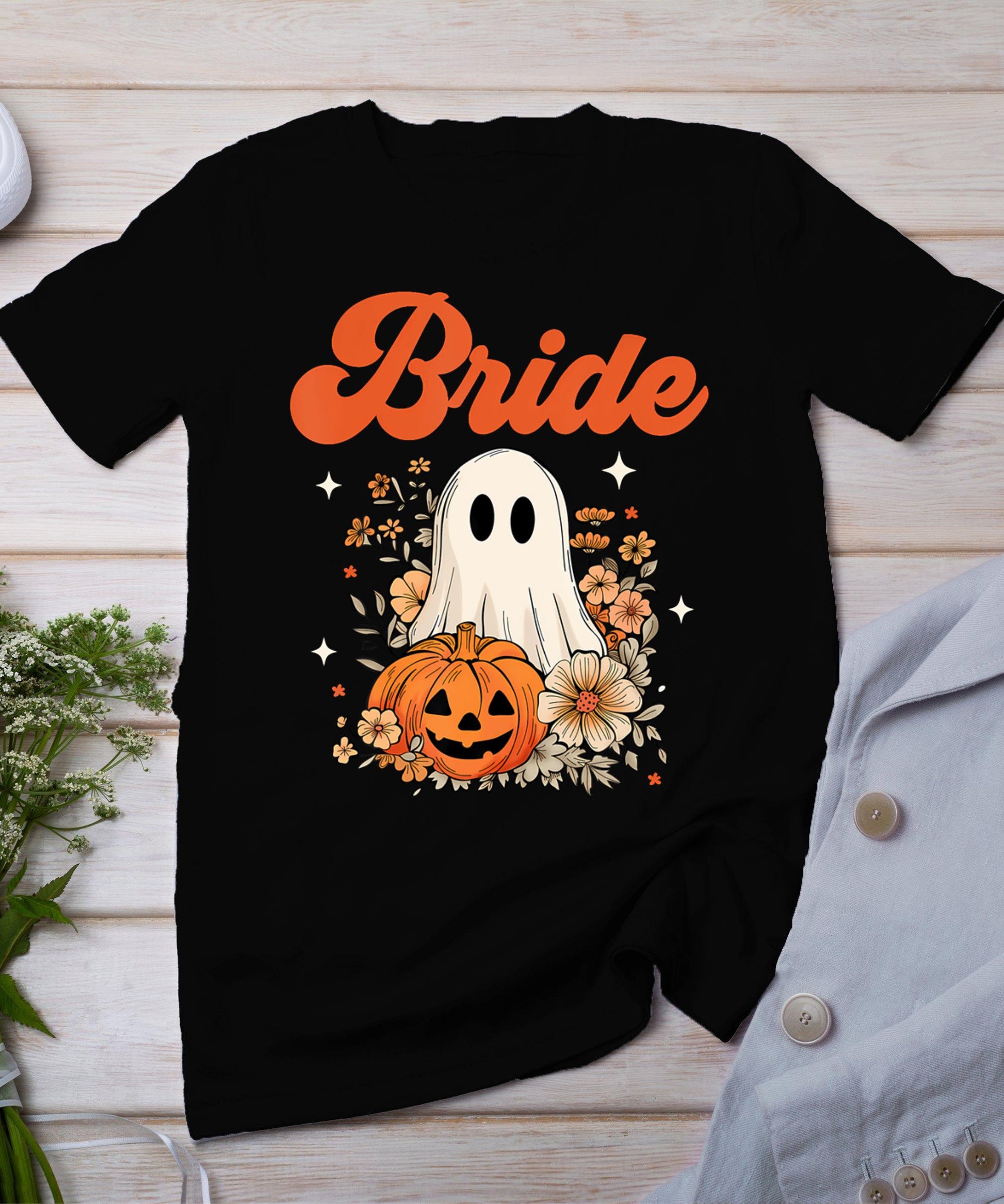 Bride Wildflower Ghost Boo Crew Halloween Bachelorette T-Shirt