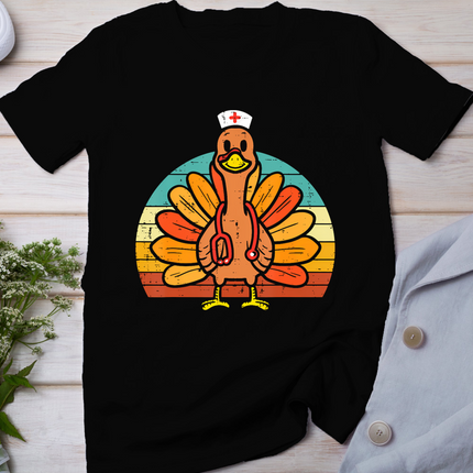 Turkey Nurse Stethoscope Thanksgiving Fall Scrub Top Women T-Shirt