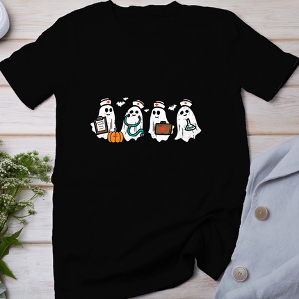 Ghost Nurses Halloween Crew Funny Costume Scrub Top Women T-Shirt