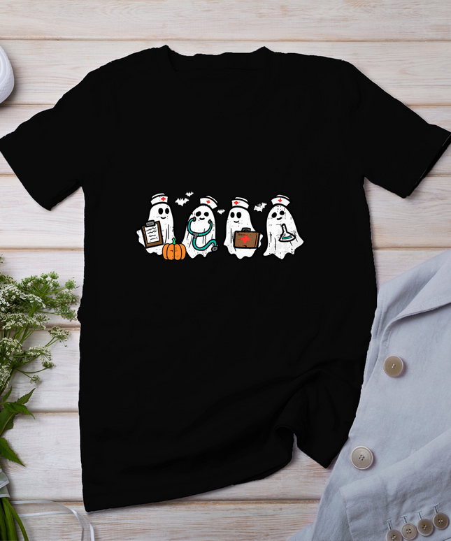 Ghost Nurses Halloween Crew Funny Costume Scrub Top Women T-Shirt