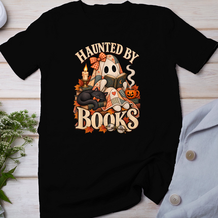 Haunted By Books Vintage Ghost Reading Halloween Book Lover T-Shirt