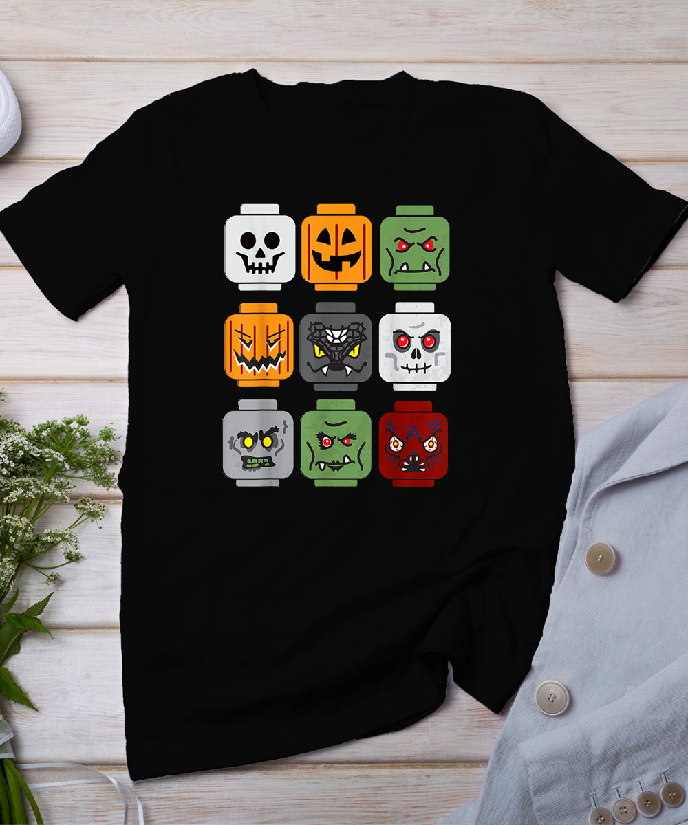 Halloween Building Brick Head Pumpkin Ghost Zombie Friends T-Shirt