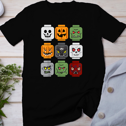Halloween Building Brick Head Pumpkin Ghost Zombie Friends T-Shirt