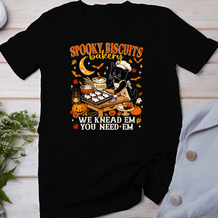 Funny Spooky Biscuits Bakery Black Cat Halloween Pumpkin Kid T-Shirt