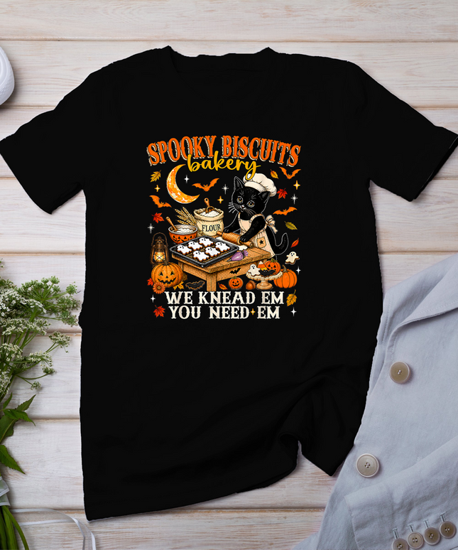 Funny Spooky Biscuits Bakery Black Cat Halloween Pumpkin Kid T-Shirt