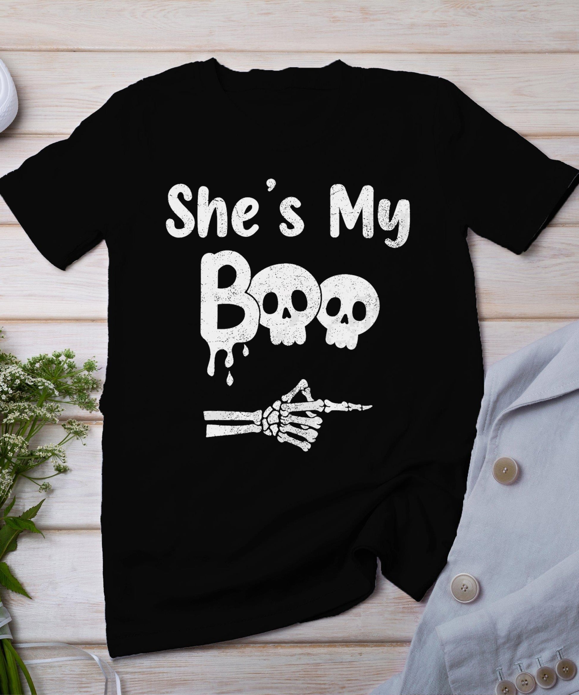 Matching Halloween Pajama Couples Shes My Boo Skull Face T-Shirt