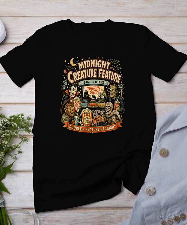 Retro 90s Vampire Frankenstein Midnight Creature Feature T-Shirt