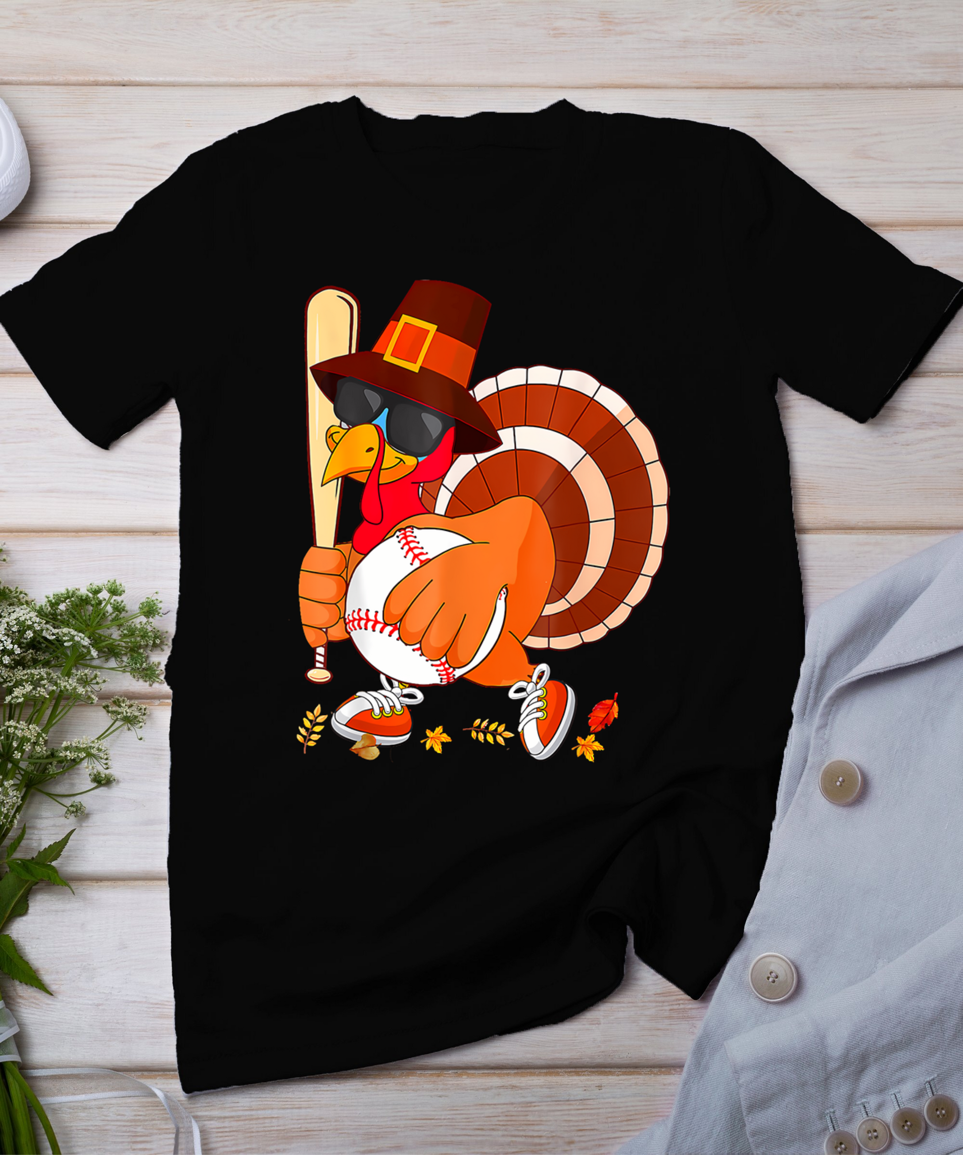 Turkey Playing Baseball Thanksgiving T-Shirt