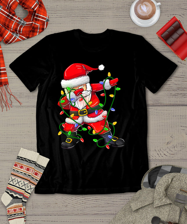 Dabbing Santa Shirt For Boys Girls Christmas Tree Lights T-Shirt