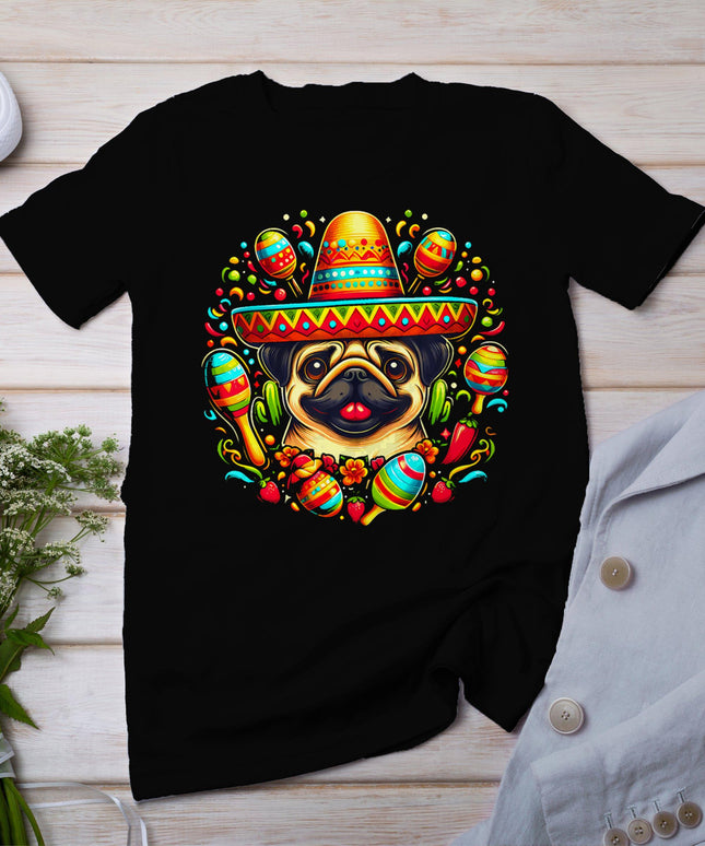 Funny Pug Cinco De Mayo Cute Mexican Dog Sombrero T-Shirt