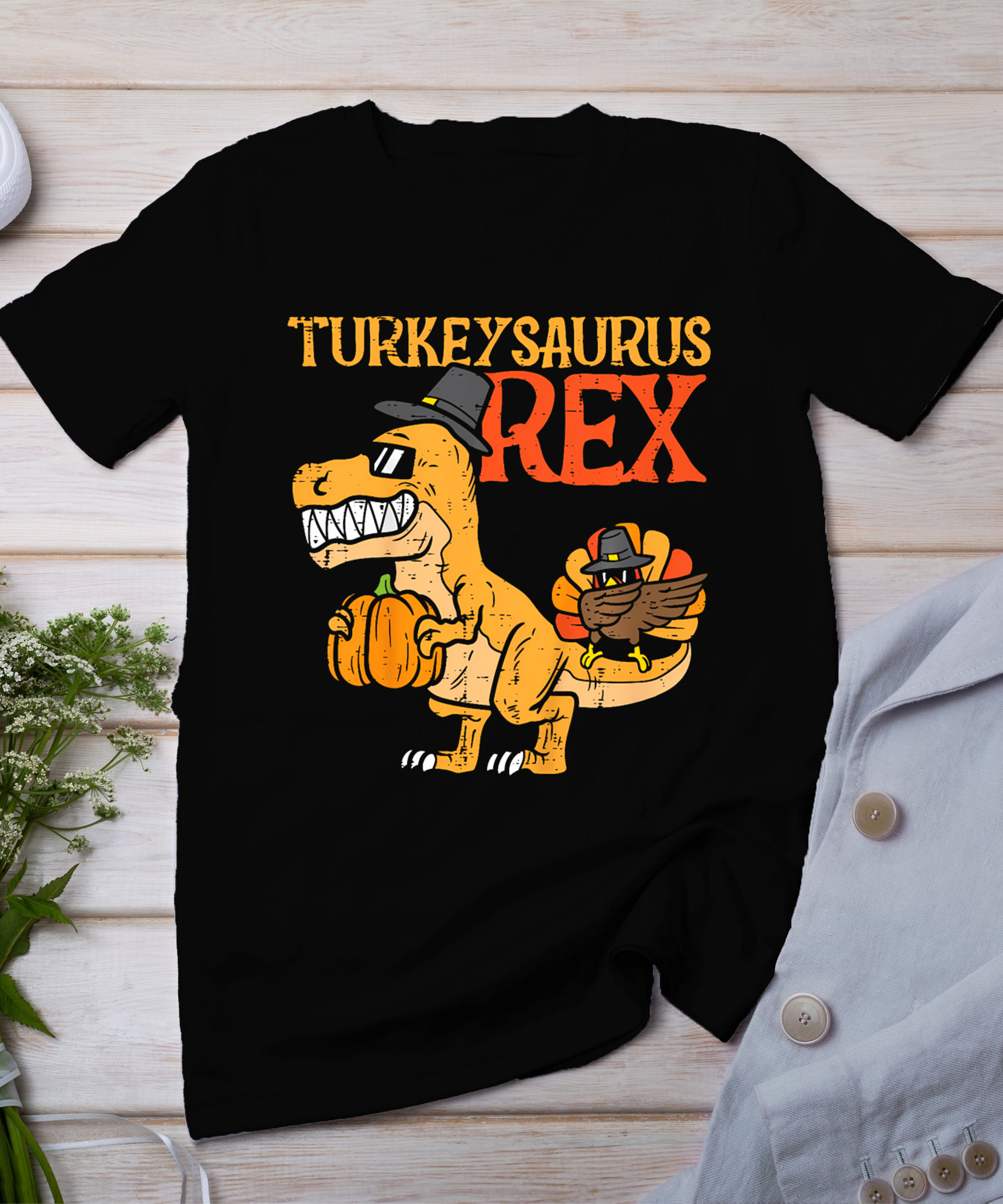 Thanksgiving Turkey Cat Meow Funny Men Women Thanksgiving T-Shirt