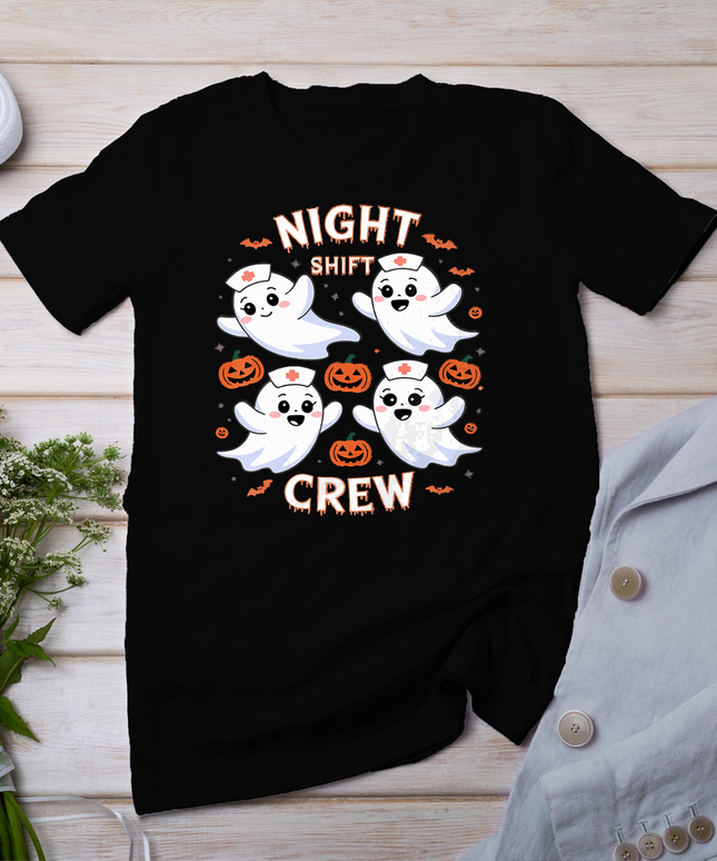 Night Shift Crew Funny Halloween Nursing Ghost Spooky Nurse T-Shirt