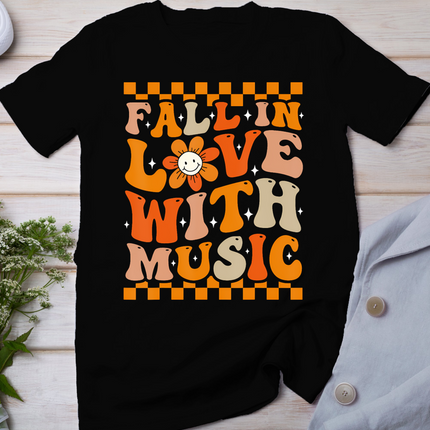 Fall In Love With Music Groovy Thanksgiving Music Teacher T-Shirt