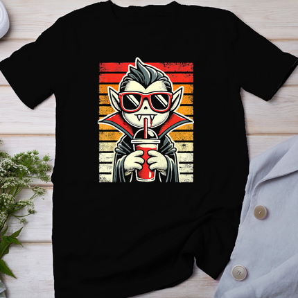 Retro Hipster Vampire with Smoothie Halloween Funny Vampire T-Shirt