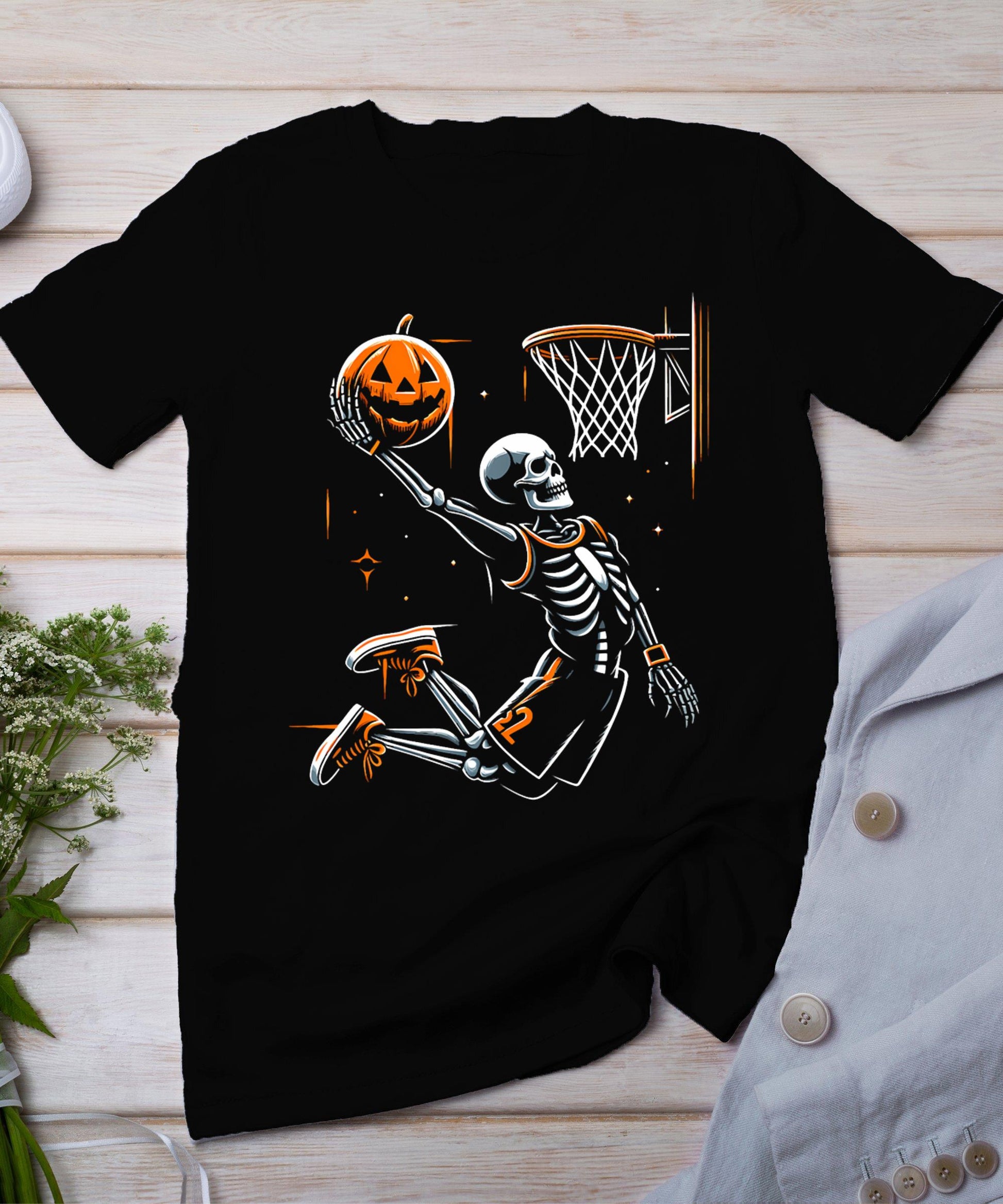 Skeleton Basketball Player Men Boys Spooky For Halloween T-Shirt