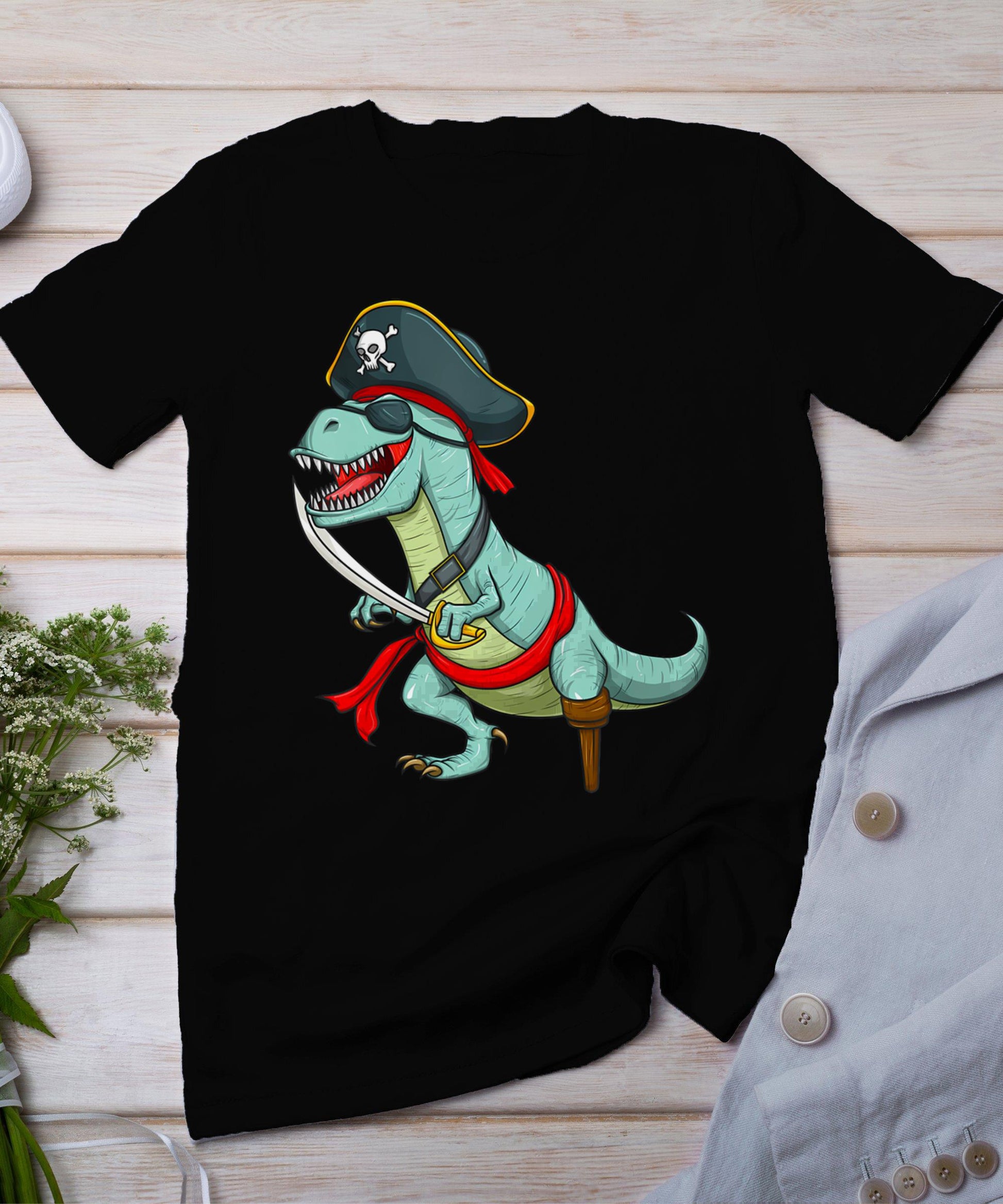 Pirate Dinosaur T Rex Funny Tyrannosaurus Halloween T-Shirt