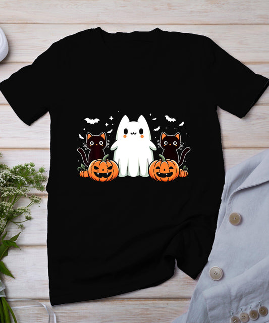 Funny Halloween Women Girl Kids Halloween Ghost Black Cat T-Shirt