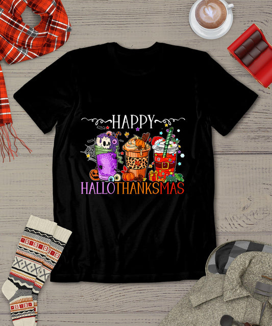 Happy Hallothanksmas Halloween Thanksgiving Christmas T-Shirt