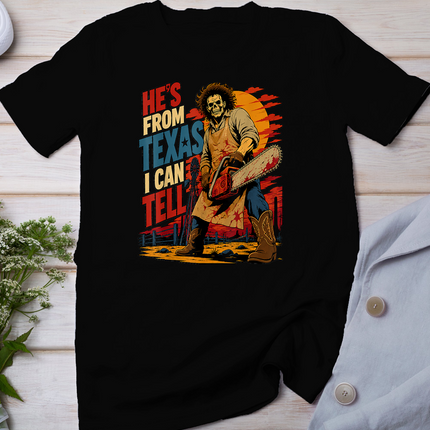Hes from Texas I Can Tell Funny Skeleton Halloween Meme Men T-Shirt