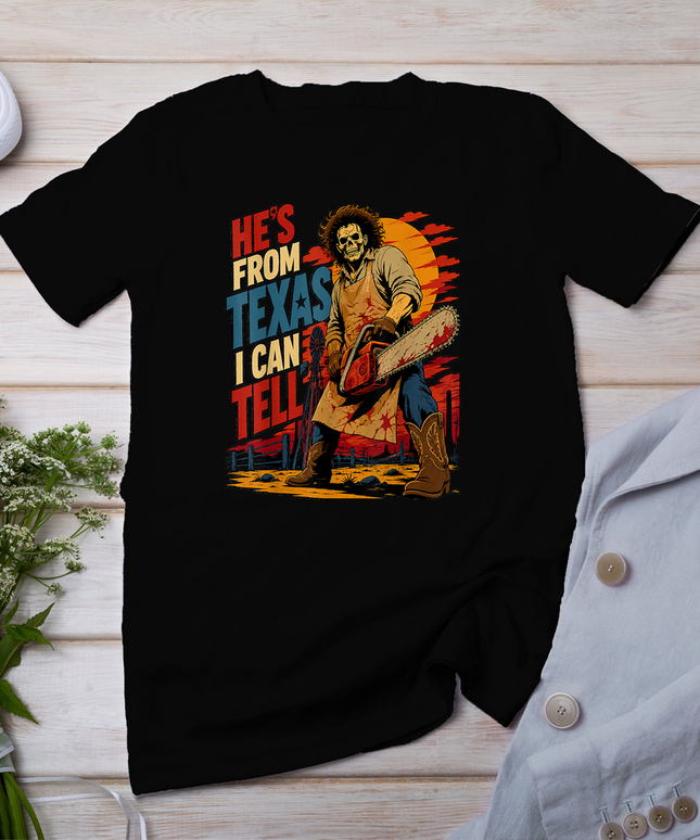 Hes from Texas I Can Tell Funny Skeleton Halloween Meme Men T-Shirt