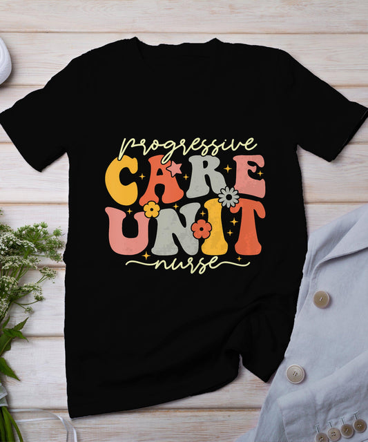 Progressive Care Unit Groovy Pcu Nurse Emergency Room Nurse T-Shirt