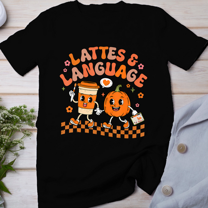 Groovy Speech Therapy Autumn Pumpkin Lattes And Language T-Shirt