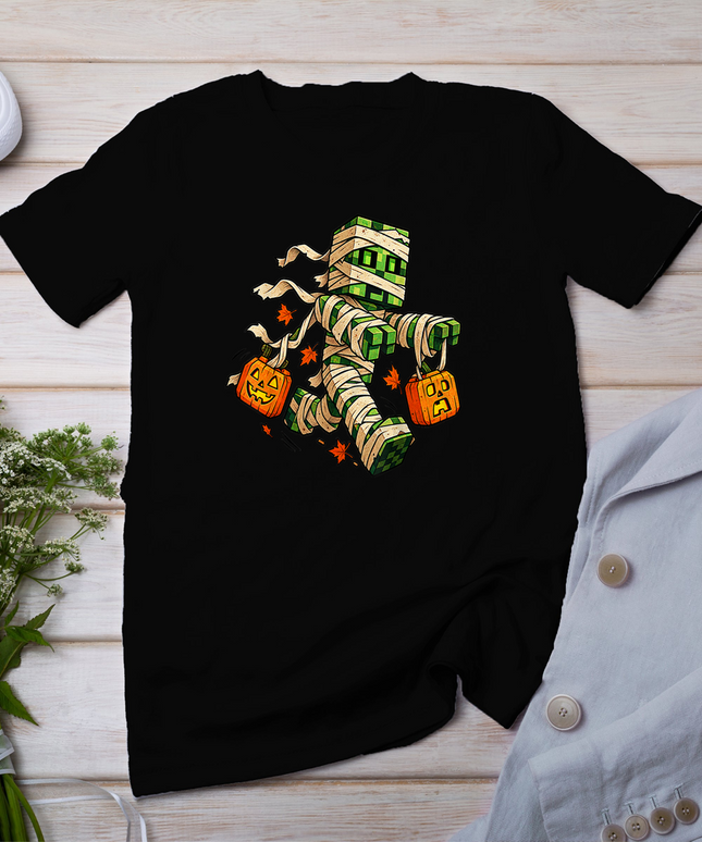 Halloween Gamer Pixel Monster Mummy Gaming Costume Boys Kids T-Shirt
