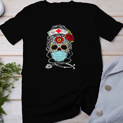 Sugar Skull Nurse Halloween RN Mexican Los Muertos RN T-Shirt