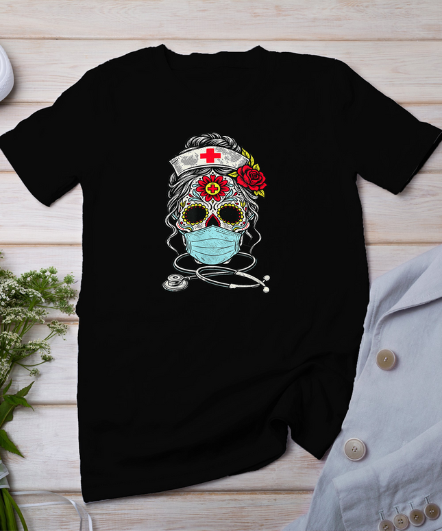 Sugar Skull Nurse Halloween RN Mexican Los Muertos RN T-Shirt