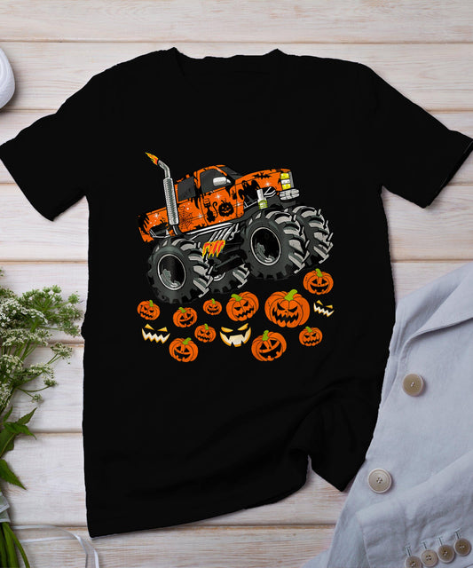 Kids Monster Truck Pumpkin Jack O Lantern Halloween Boy Toddler T-Shirt