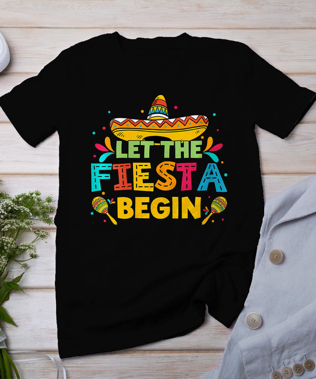 Womens Vintage Let The Fiesta Begin Funny Cinco De Mayo Mexican T-Shirt
