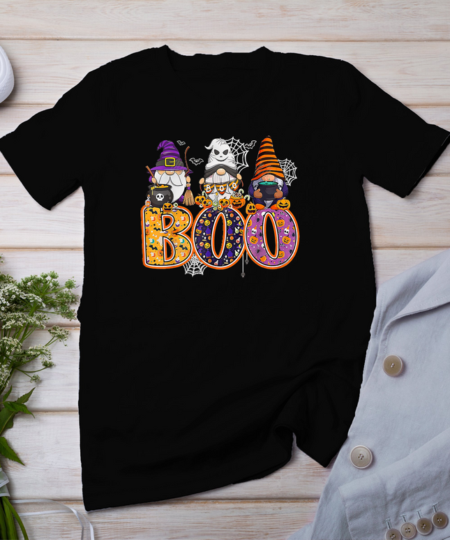 Funny Boo Witch Sipders Pumpkins Happy Halloween Gnome T-Shirt