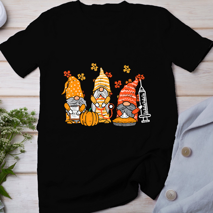 Thanksgiving Nurse Gnomes Fall Scrub Top Autumn Rn Women T-Shirt