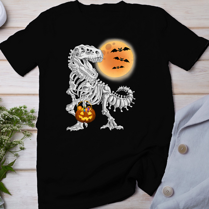 Halloween Skeleton Dinosaur Scary Pumpkin Moon T-Shirt
