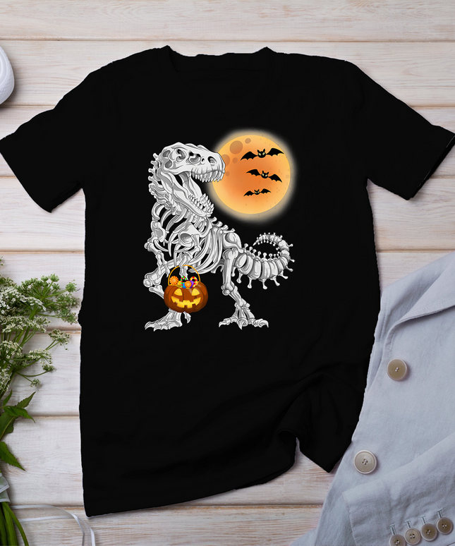 Halloween Skeleton Dinosaur Scary Pumpkin Moon T-Shirt
