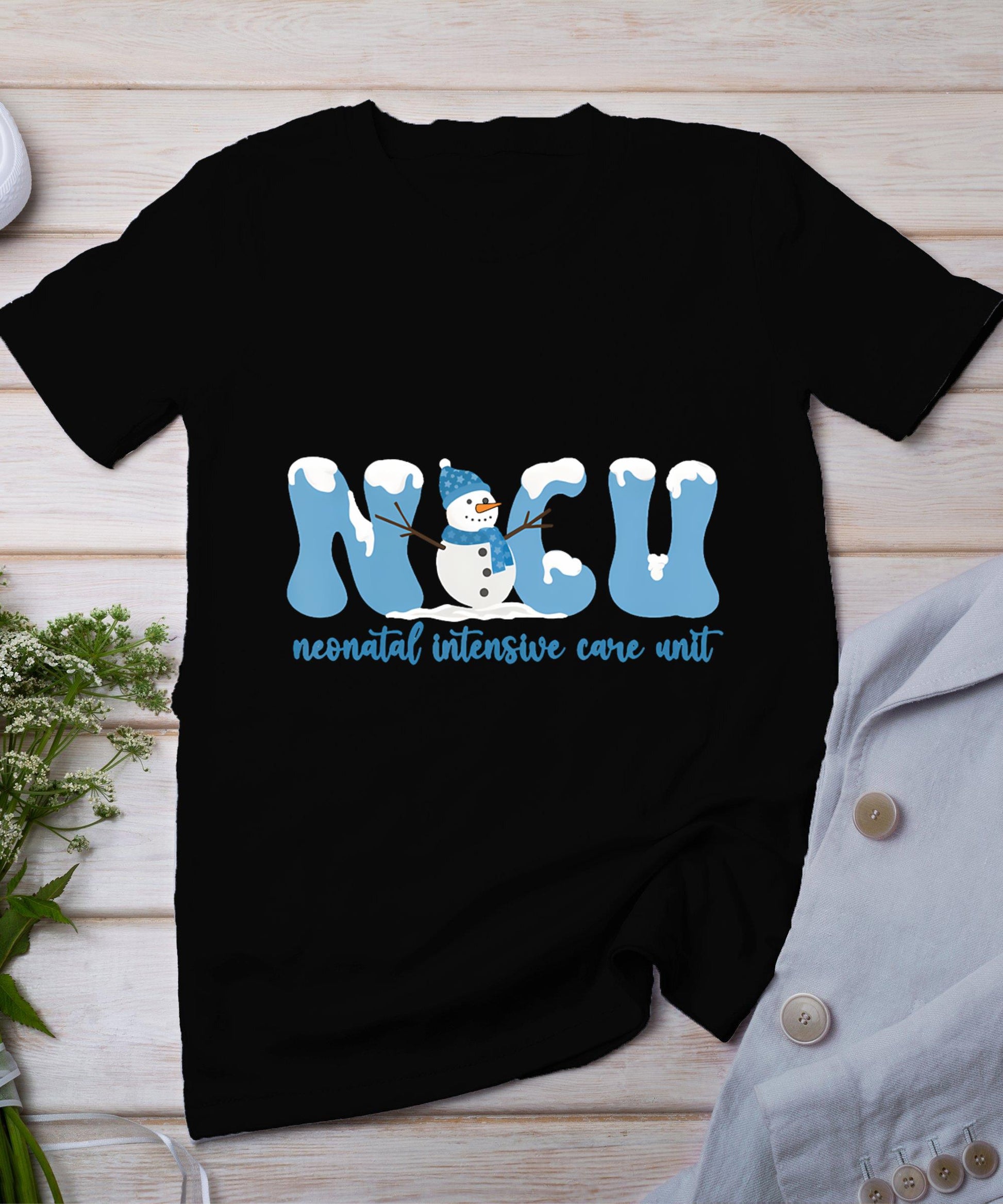 Winter Nicu Nurse Xmas Snowman Neonatal Intensive Care Unit T-Shirt